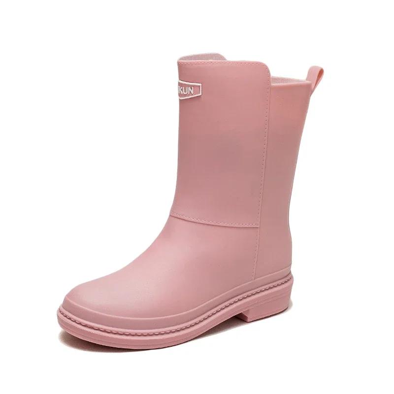 Women's Mid-Calf Rain Boots 2025 New Rubber Shoes Winter Rain Boots Cotton-Padded Warm-Keeping Waterproof Women's Non-Slip Shoes