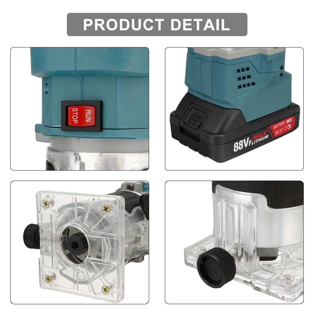 Blue 18V Battery 88V Router Milling Machine Wood Milling Cordless Electric Trimmer Woodworking Slotting Trimming Cutter