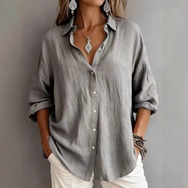 Autumn New Women's Casual Loose Fashion Solid Color Long-sleeved Lapel Cardigan Shirt