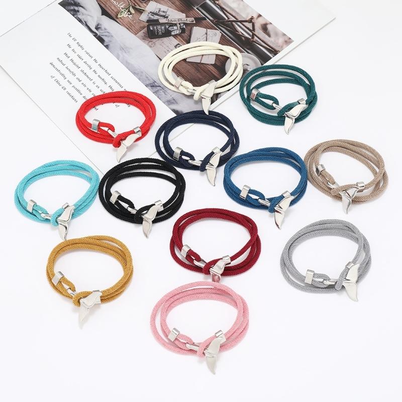 Unisex Zwart-Walvis Armband Verstelbare Nylon Touw Wikkelarmband voor Mannen Vrouwen Tieners Zwart Touw Polsband Armband Sieraden