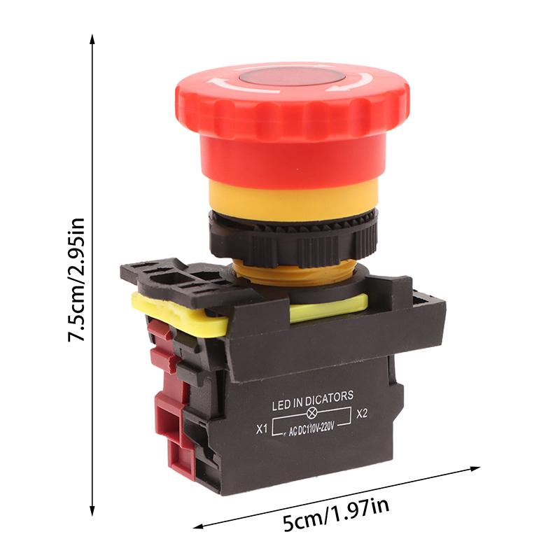 22Mm La36M Emergency Stop Button Switch E-Stop Plastic Mushroom Push Button Switches On Off With Led Light 12V-24V 110V 220-380V