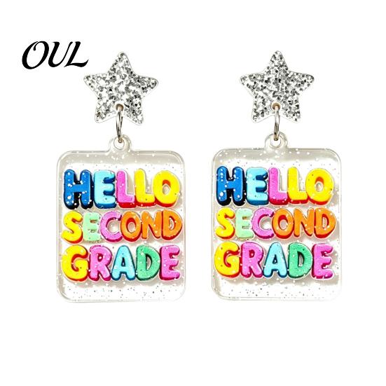 Cute Glitter Accessories 1 Pair Back to School Earrings, Colorful Acrylic Letter Dangle Creative Season Jewelry Drop First Day of Appreciation