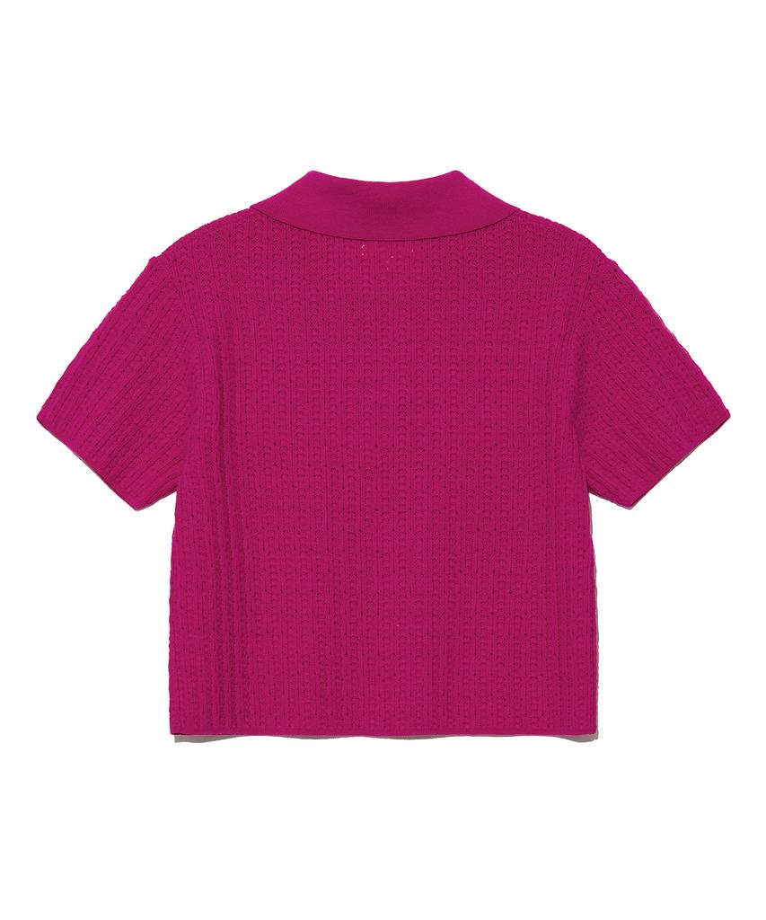 LEE Women Collared Crop Short Sleeve Knit Pink