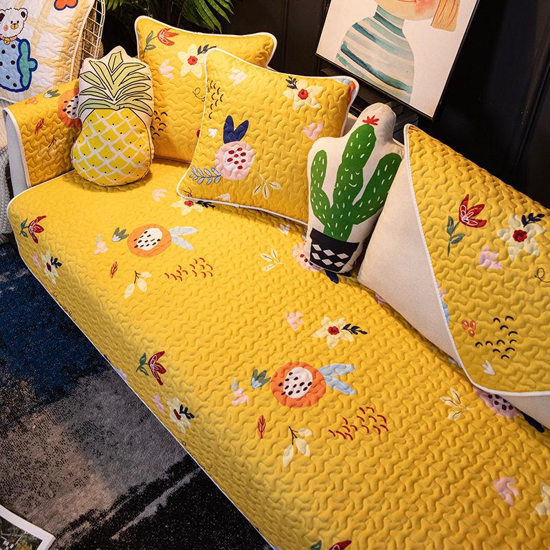All Cotton Sofa Cushion, All-Season Universal Fabric, Pure Cotton Anti Slip, Nordic Minimalist, Noble Princess Backrest, Towel Cover, Cartoon Cute