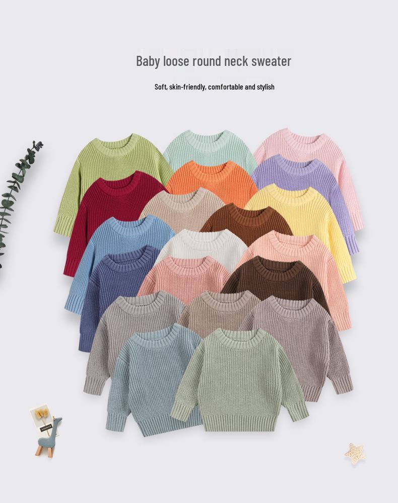 Infant Crew Neck Knit Sweater for Boys & Girls - Toddler Wool Pullover for All Seasons