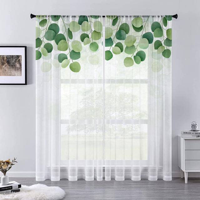 Watercolor Floral Nordic Leaves Sheer Voile Curtain For Living Room Bedroom Kitchen Window Transparent Chiffon Tulle Curtains
