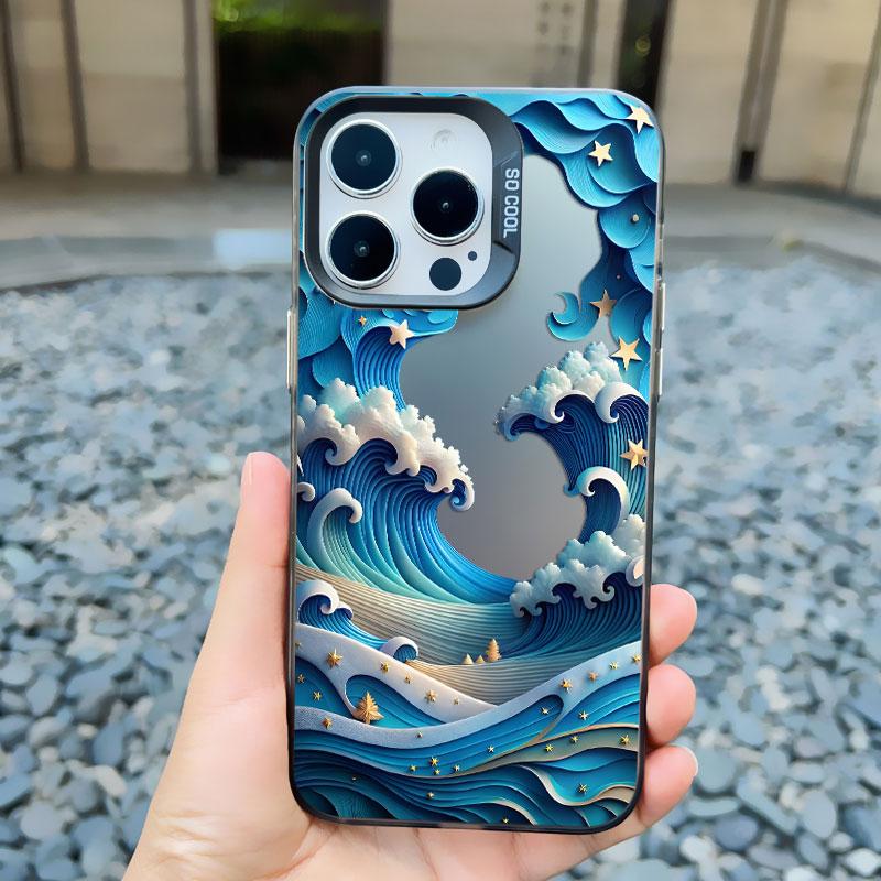 Marine Sharks Dolphins Blue Sea Waves Phone Case for iPhone 16 15 Pro Max Plus 14 13 Mini 12 11 Pro Max Shockproof Laser Covers