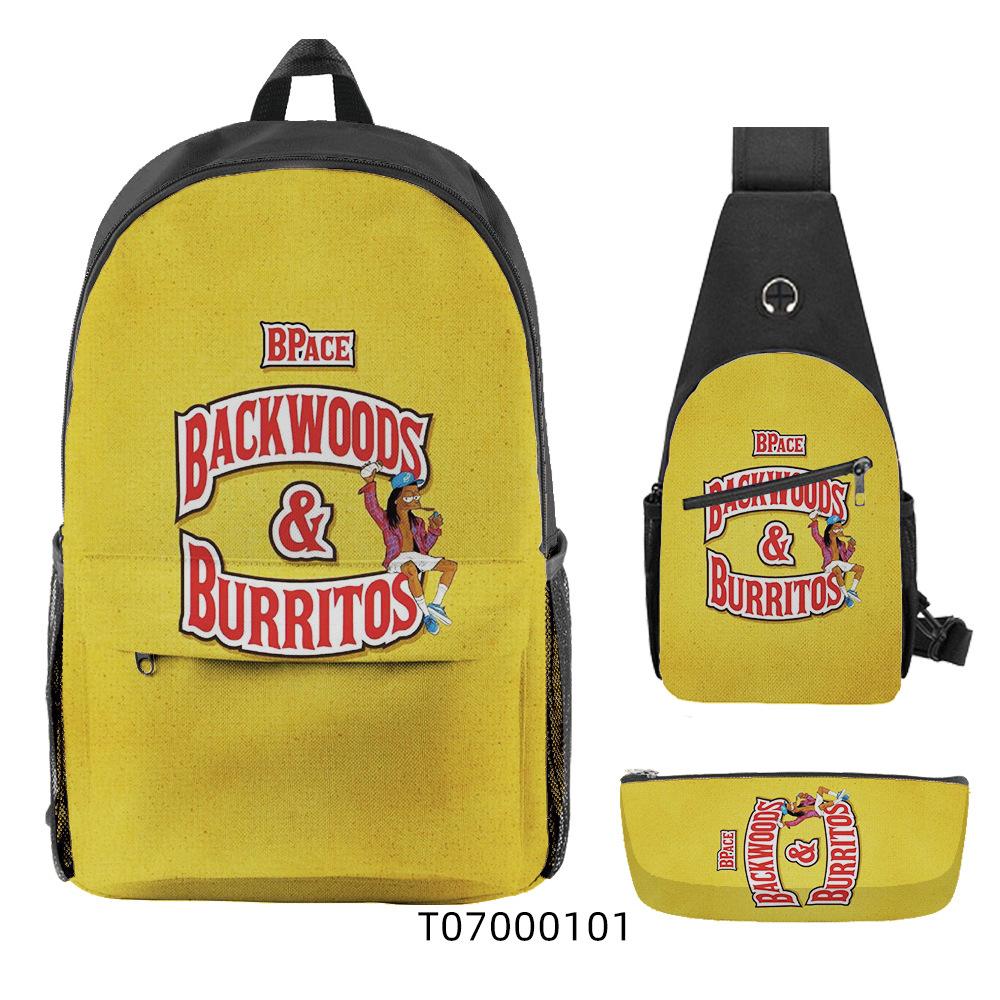 

Fashion Backpack Backwoods Cigar Backpack Set, Straight Hair Cigar 3D Backpack three-piece backpack