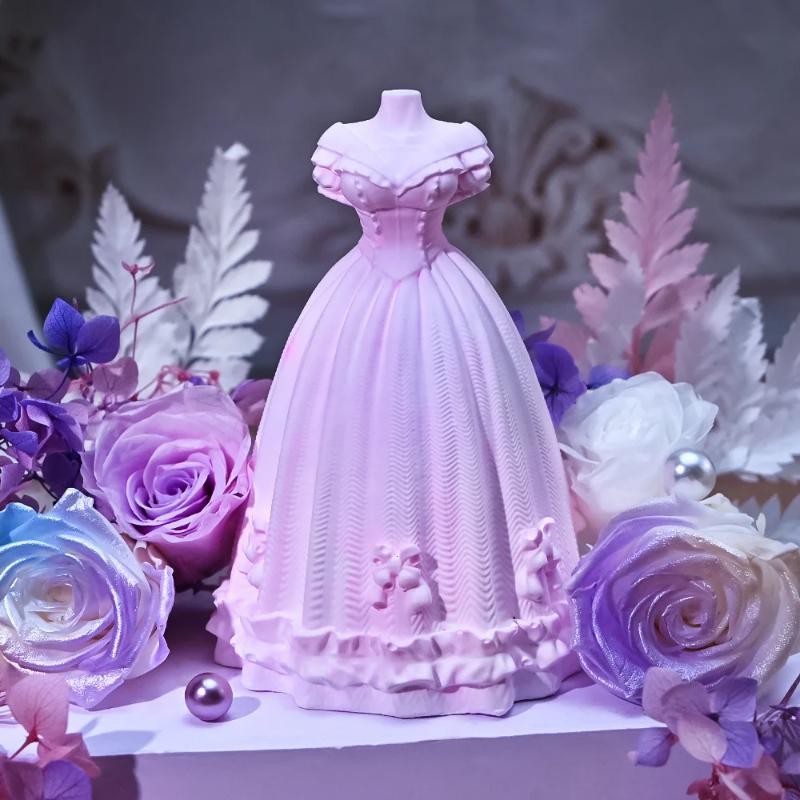 Diy Aroma Candle Plaster Mold 3d Wedding Princess Dress Gown Baking Silicone Mold For Home Wedding Valentine'S Day Party Decor