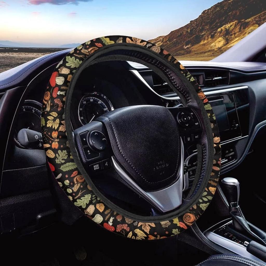 15inch Cow Sunflower Auto Steering Wheel Cover for Women Men Sunflower Lover,Brown Cowhide Steering Wheel Cover Protector Accessory Elastic and Anti