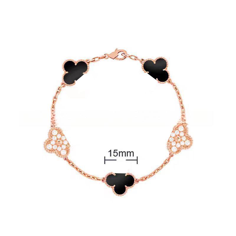 15MMHigh-quality Four-leaf Clover Five-flower Bracelet for Women 18k Natural White Mother-of-pearl and Red Chalcedony Bracelet