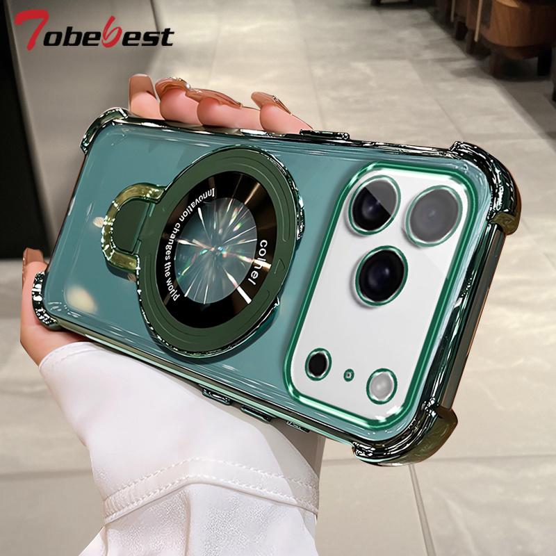 

Прозрачный противоударный чехол с гальваническим покрытием и магнитным кронштейном Magsafe для iPhone 17 Air 16 16E 15 14 Plus 13 12 11 Pro XS Max XR Силиконовый чехол iPhone Air зелёный