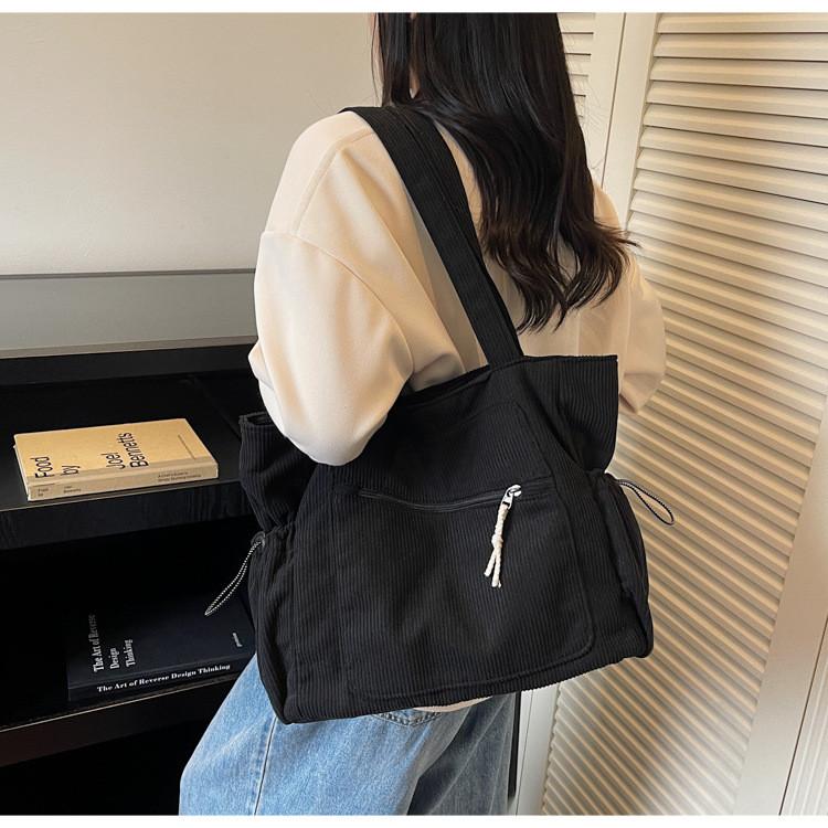 Urban Style Corduroy Shoulder Bag With Zipper Closure For Casual Outings