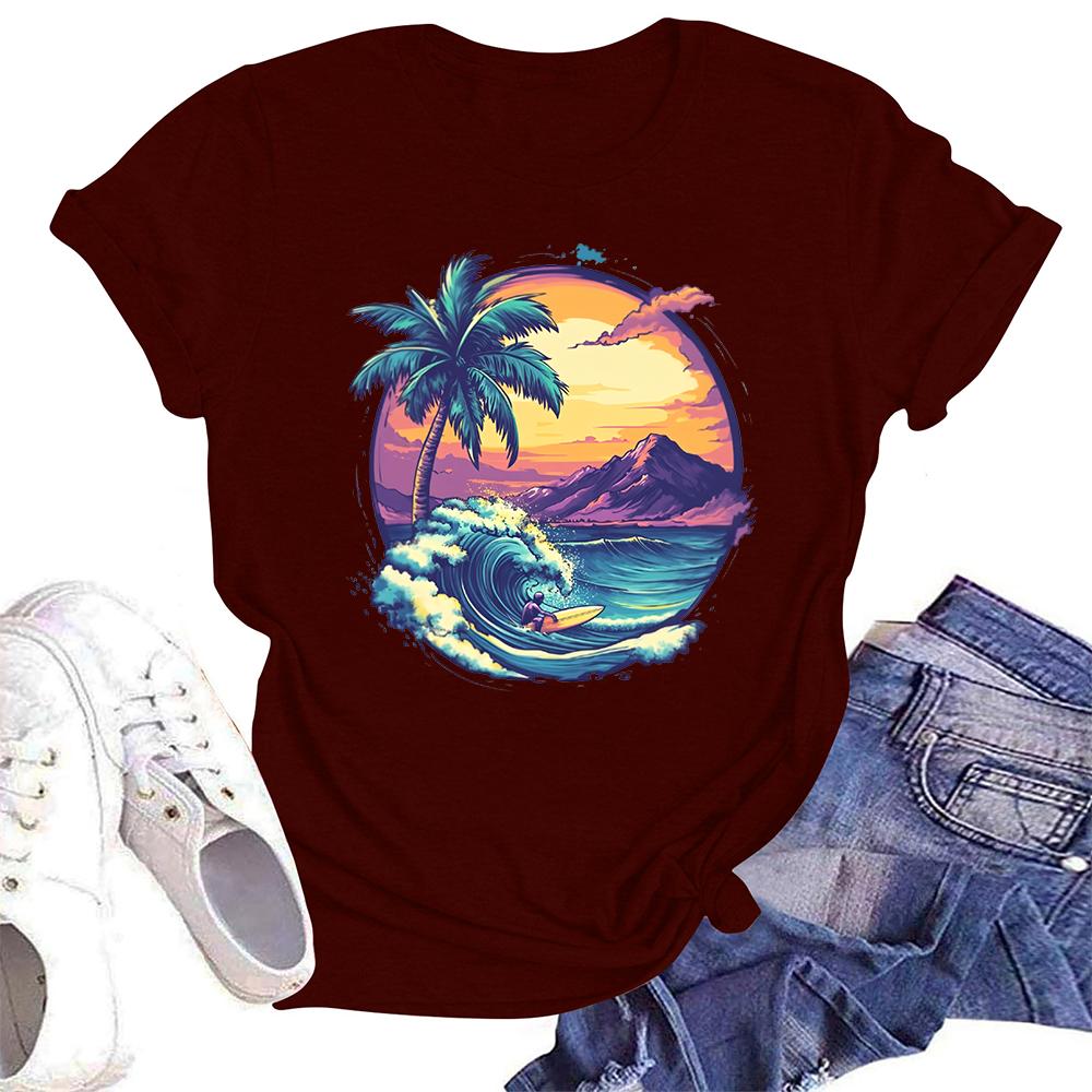 T-shirt casual da donna ampia stampata girocollo pullover manica corta top