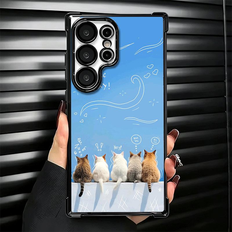 Cat Cute Kitten Cartoon Plating Phone Case For Samsung Galaxy S24 S25 FE S26 Edge S23 Ultra S22 S21 Plus S20 Anti-Fall Airabag C