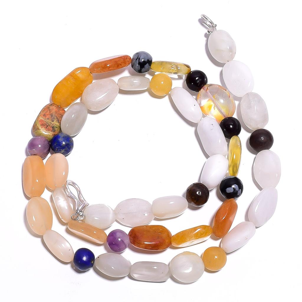 Натуральный Лунный камень Сердолик Драгоценный камень Смешанная форма Гладкие бусины Ожерелье 17" UB-4481 UB-4481