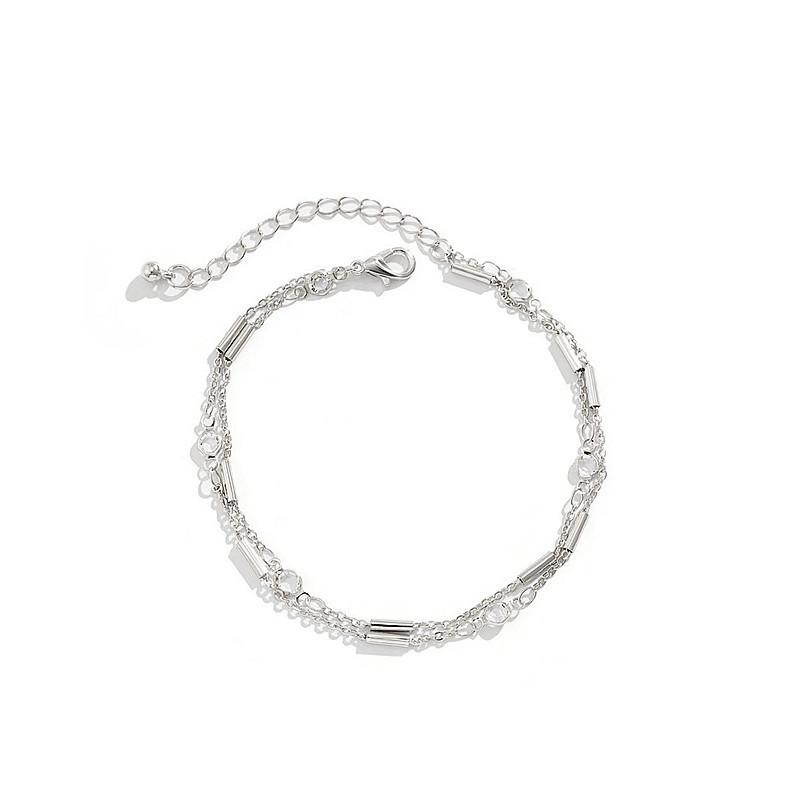 

European and American fashion exquisite round tube stacked metal feet women s simple beach imitation crystal rhinestone anklet срібний
