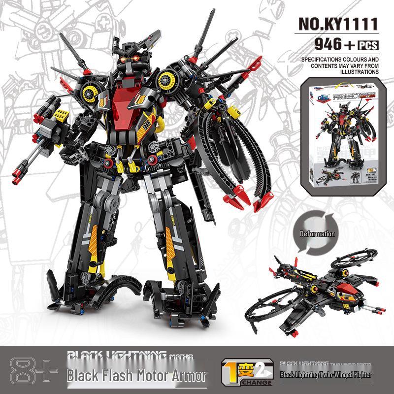 Kai Zhi Black Flash Motorized Mecha Robot Model: Two-in-One Building Blocks Educational Toy for Boys Box Size: 62*42*9cm