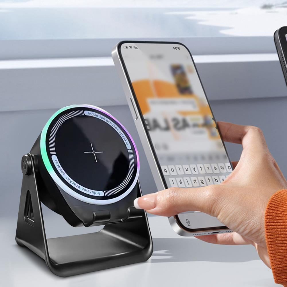 Cell Phone Stand W/ BT Speaker Stereo Sound Portable Bluetooth-compatible Speaker RGB Ambient Light for Home and Outdoors