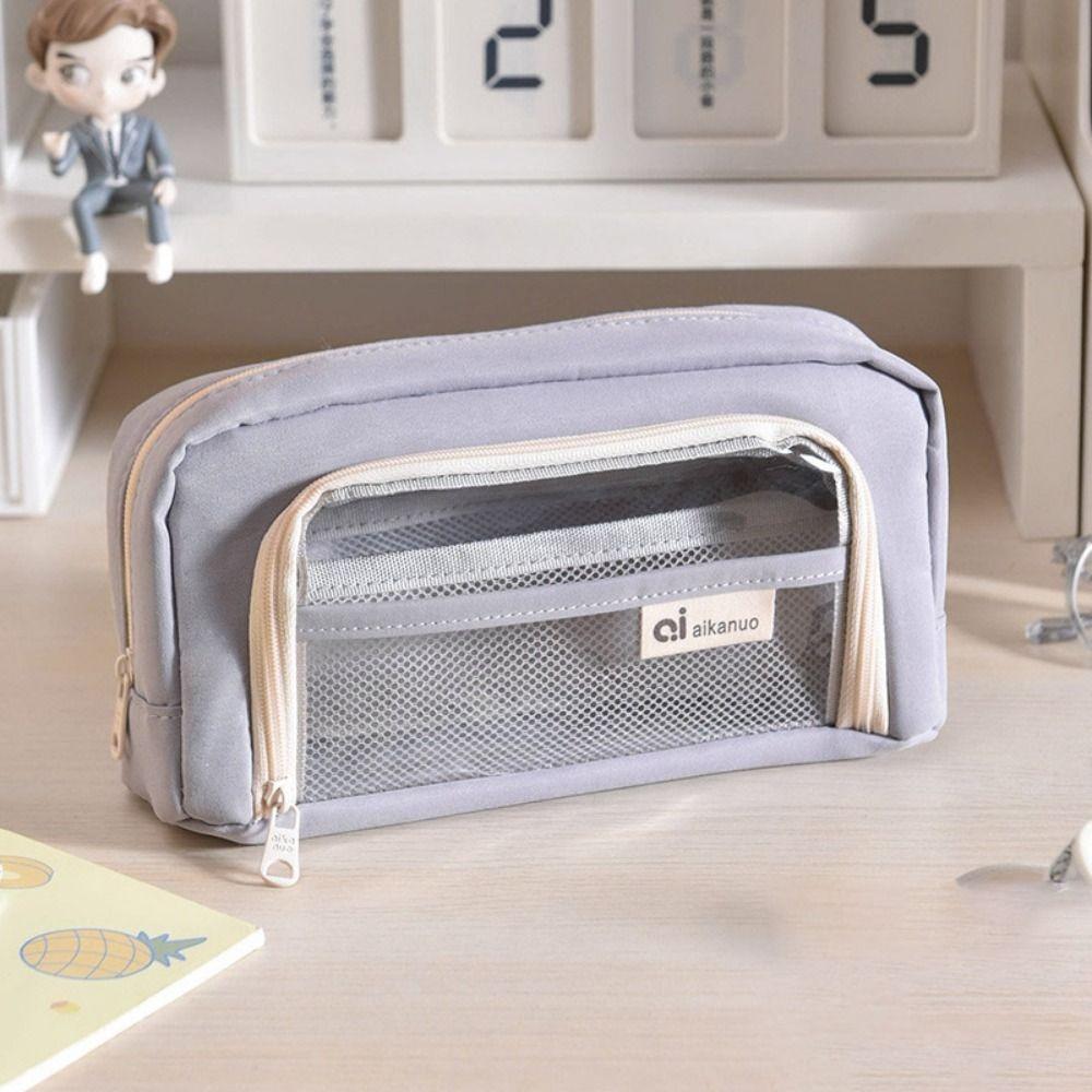 

Пенал большой вместимости на молнии, милая упаковка, студенческий серый