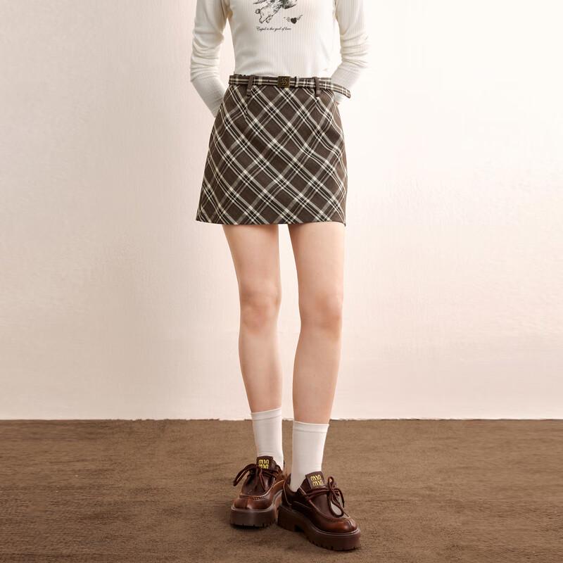 Ledian Vintage School Style Plaid A-Line Mini Skirt M