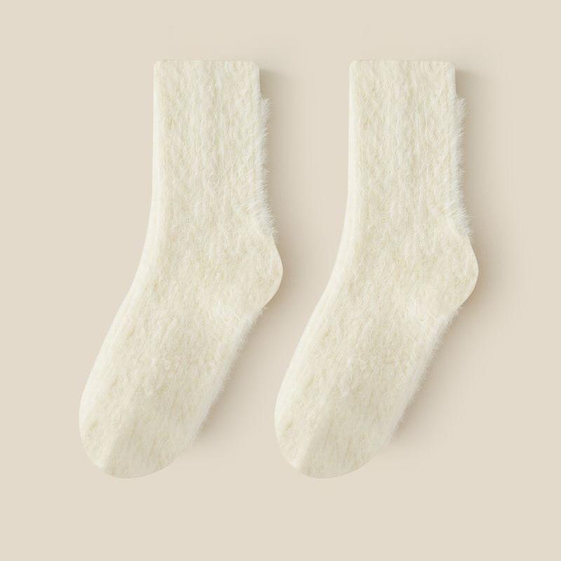 

Unisex Black Winter Velvet Sleep Socks Home Thicken Warm White Soft Faux Mink Socks Autumn 1 Pair белый