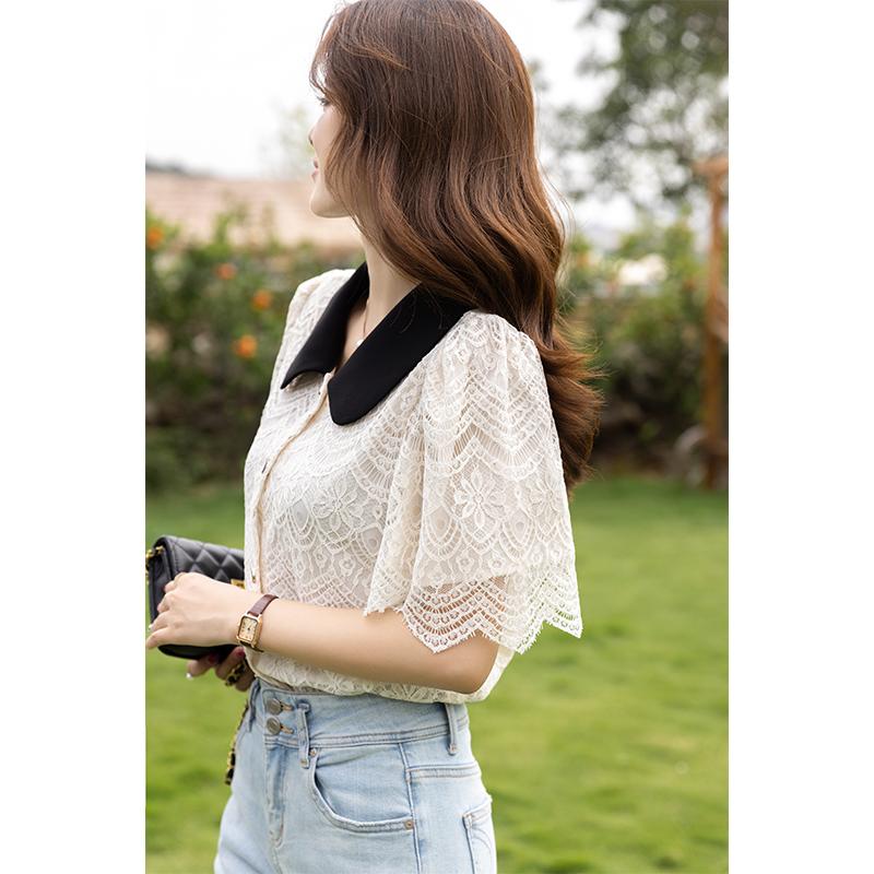 

Кружевная блузка Mishow для женщин, летняя французская блузка с вырезами, специальный дизайн, короткая блузка с воротником Питера Пэна, женская одежда MXB27X0265