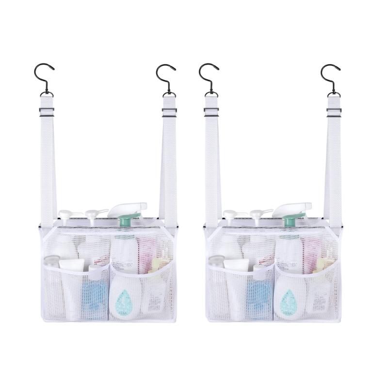 Pack of 2 Adjustable Hanging Meshes Bath Storage Bags Breathable Fabric No Tools Installation for Bathroom Organization