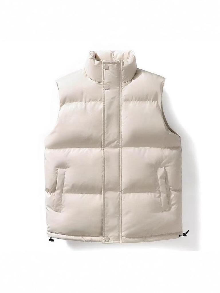 Men's Oversized Warm Solid Color Stand Collar Sleeveless Vest - Trendy Winter Outerwear