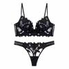European and American Women Sexy Deep V Bra and Panties Set Embroidered Lace Lingerie Set Ultra Thin Minimizing Push Up Underwear Set