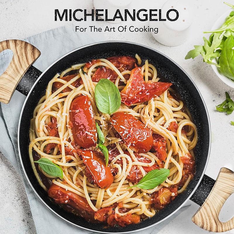 Nonstick Stock Pot 5 Quart Granite Large Soup Pot Pasta Cooking Pot with Glass Cover Induction Pots Kitchen Cookware Black