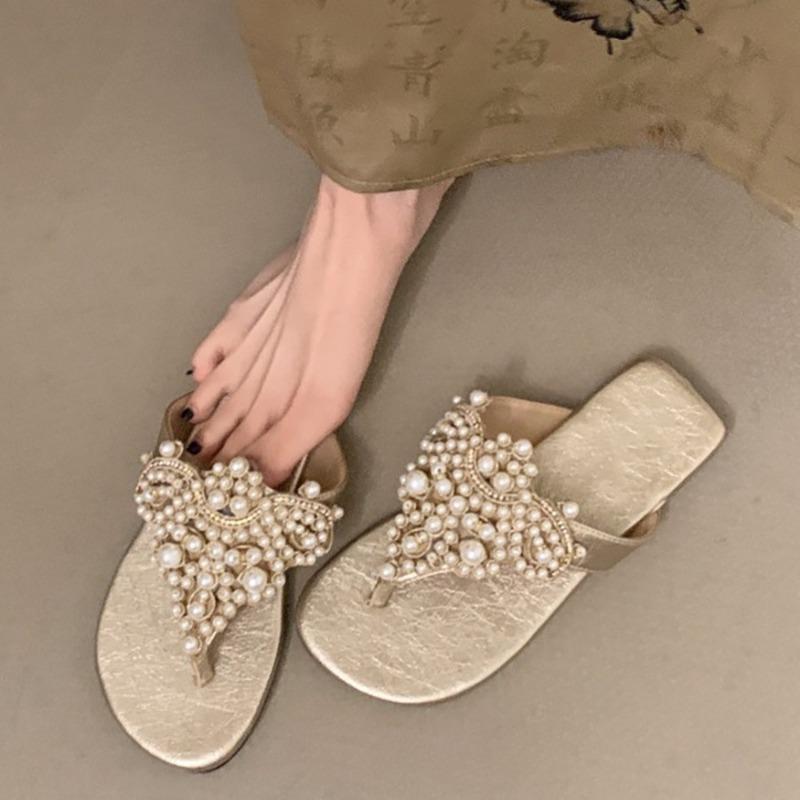 Fashion Fad Women Casual Sandals Bohemian Style New Fashion Pearl Decoration Sandals for Women Light Comfort Beach Shoes Sandalias Mujer