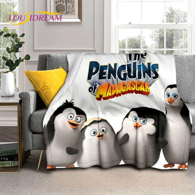 Urocze Pingwiny z Madagaskaru Kreskówkowy Koc, Miękki Koc Rzutowy do Domu Sypialni Łóżka Sofy Pikniku Podróży Biura Pokrowiec Prezent dla Dziecka