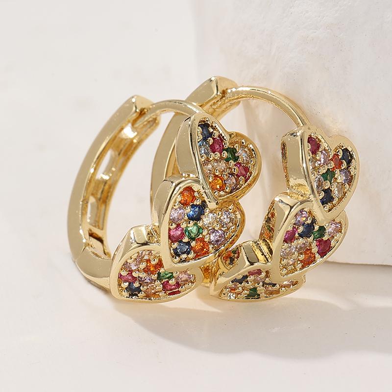 Copper Material Hand Carved Inlaid Synthetic Zirconia Heart Shaped Hoop Earrings Women Exquisite Banquet Wedding Jewelry