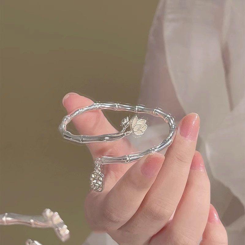 Bamboo Lotus Bracelet Women's Chinese Bracelet Safe and Simple Inheritance Half Bracelet Half Chain Decoration