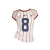 American Retro Contrasting Color Digital Printed Jersey T-Shirt for Women, Summer Sexy Style, Cool Mesh Stripesd Short-Sleeved Top
