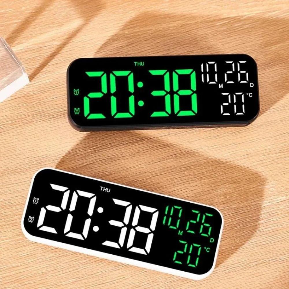 Voice Control Large Digital Clock 12/24H Format Dual Control Table Clock  for Living Room