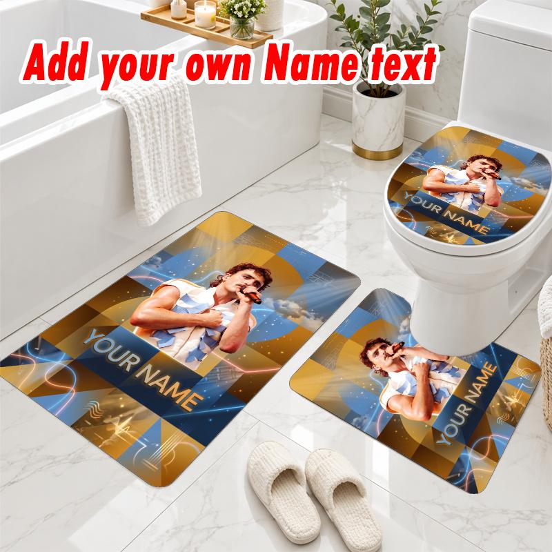 Personalized Benson Boone 3Pcs Flannel Toilet Mat Set Custom Text Bathroom Rug Non Slip