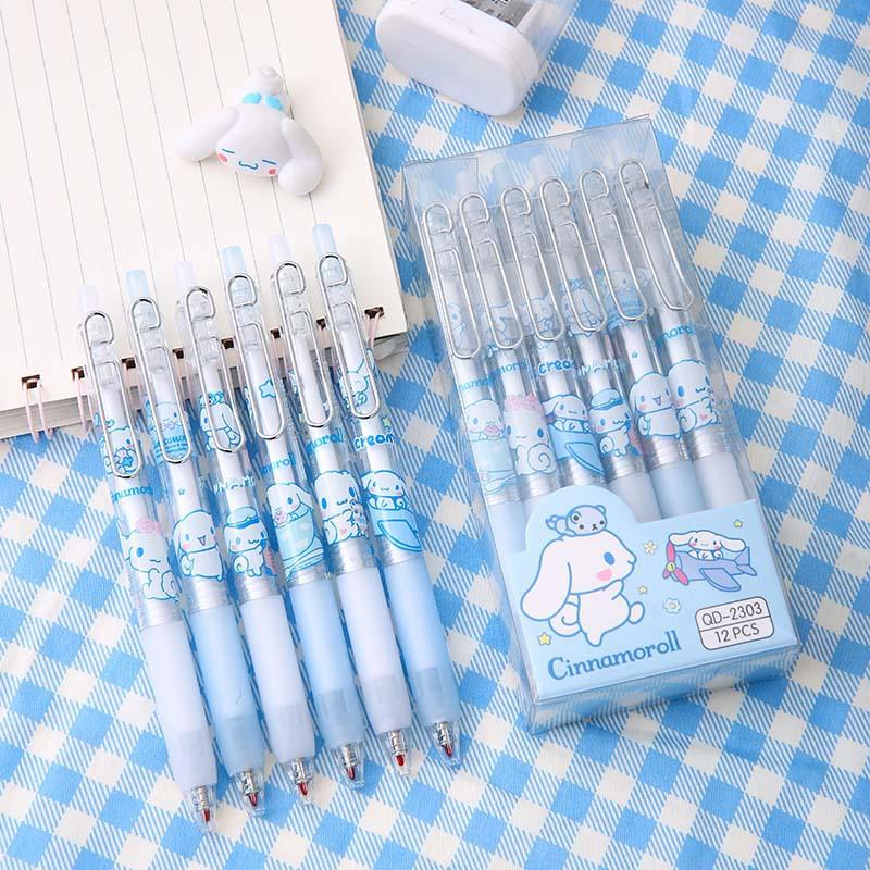 

12Pcs 0.5mm Sanrio Cinnamoroll Box Press Pen Metal Pen Clip Press Neutral Pen Signature Pen High-value Student Stationery Back To School Season Random style 12pcs