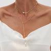 Wind Rice Grain Imitation Pearl Beaded Collarbone Necklace, Simple Metal Round Bead Chain Fringed Necklace