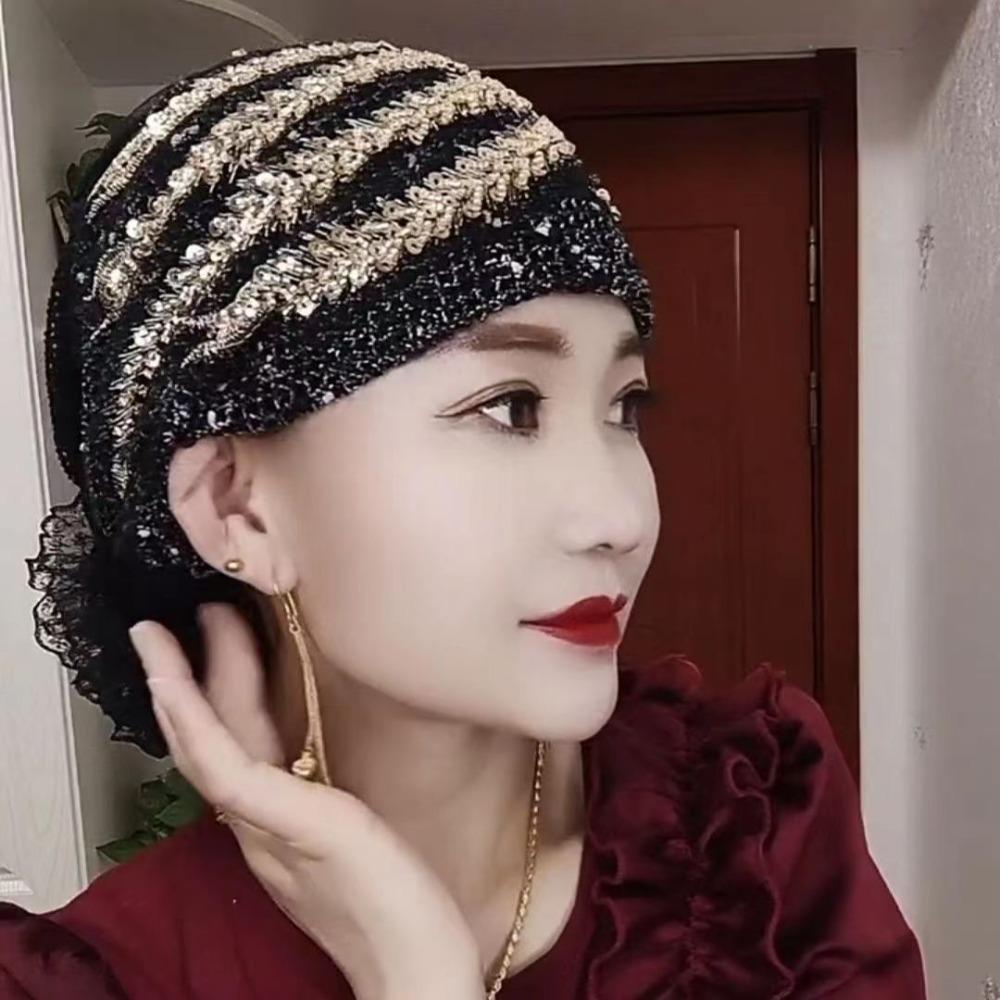 Rhinestone Summer Thin Headscarf Flower Islamic Under Scarf Fashion Lace Turban Hats  Girls