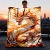 1pc Mythical Dragon Print Outdoor Blanket, Lightweight Polyester,