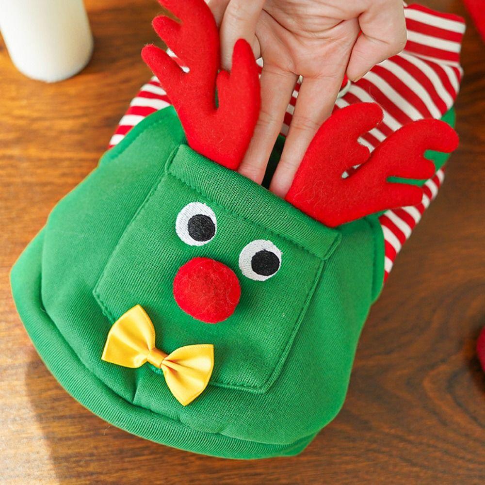 Striped Dog Christmas Clothing Breathable Warm Cats Christmas Coats Elk Pocket Comfortable Pet Dress Up Costume