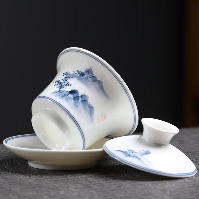 Hand-Painted Landscape Porcelain Gaiwan