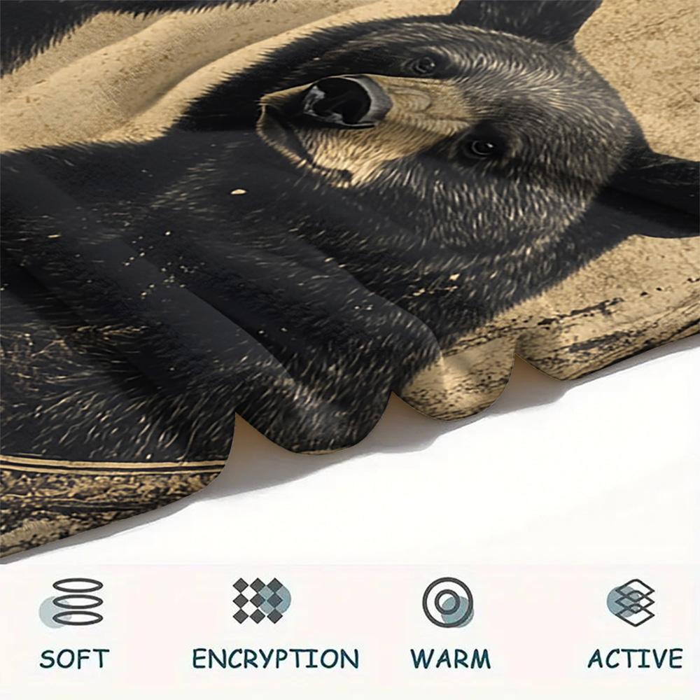 Black Bear Print Flannel Blanket, High Quality Comfortable for All Seasons, Home Decor, Warmth and Comfort, Perfect for Christmas Gifts