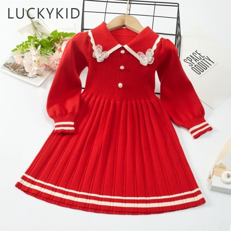 Girls Dress New Autumn Winter Thickening Warm Sweater Dress Girls Princess Dress College Style Bow Knitted Dress Girls Dress