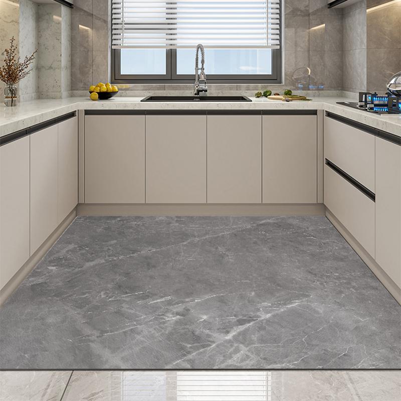 Marble Pattern Kitchen Carpet Stone Pattern Foot Mat Gray Black Dirty Resistant PVC Rug Waterproof Anti-Slip Art Floor Mat