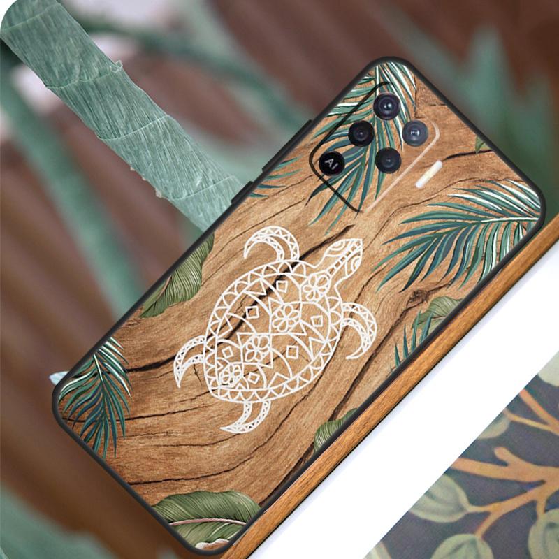 Turtle Wood Pattern For OPPO A17 A16 A15 A79 A58 A78 A98 A74 A94 A77 A5 A9 A96 A76 A52 A72 A53S A54S A57S Case