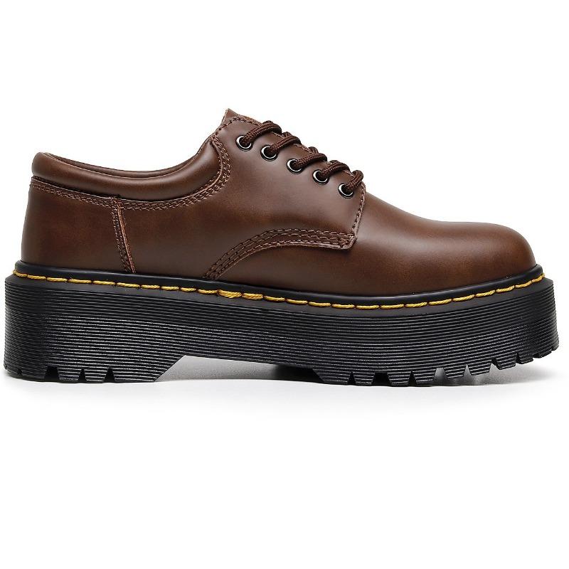Thick-soled 5-hole punk thick leather shoes Crazy Horse leather British round head casual student muffin bottom short boots men