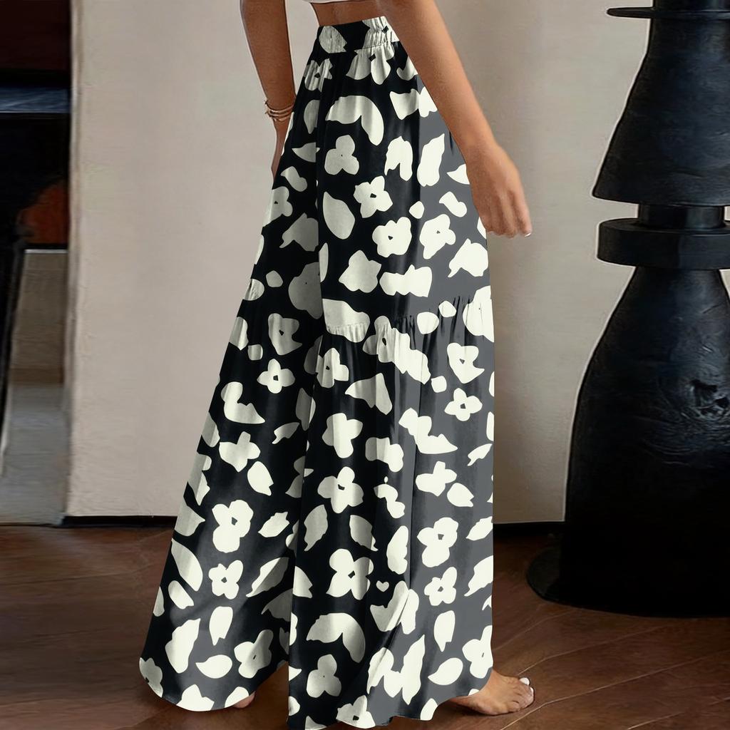 Women's High Waist Wide Leg Pants Loose Fit Lightweight Breathable Floral Print Casual Palazzo Trousers for Summer